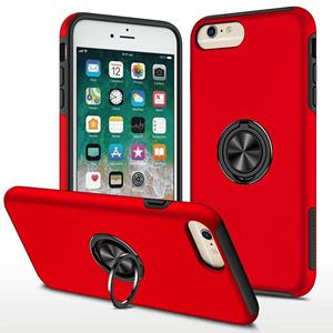 huismerk PC + TPU schokbestendige magnetische beschermhoes met onzichtbare ring houder voor iPhone 6 Plus (rood)