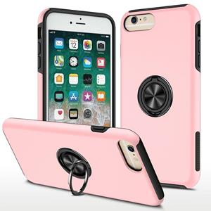 huismerk PC + TPU schokbestendige magnetische beschermhoes met onzichtbare ring houder voor iPhone 6 Plus (rose goud)