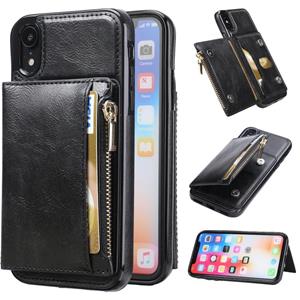 huismerk Zipper Wallet Bag PU Back Cover Shockrpoof Phone Case with Holder & Card Slots & Wallet For iPhone XR(Black)