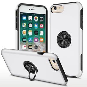 huismerk PC + TPU schokbestendige magnetische beschermhoes met onzichtbare ring houder voor iPhone 6 Plus (zilver)