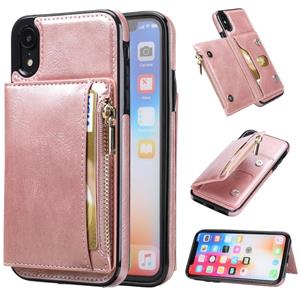 huismerk Zipper Wallet Bag PU Back Cover Shockrpoof Phone Case with Holder & Card Slots & Wallet For iPhone XR(Pink)