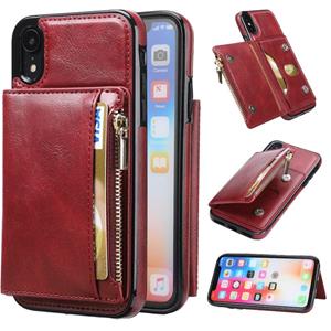 huismerk Zipper Wallet Bag PU Back Cover Shockrpoof Phone Case with Holder & Card Slots & Wallet For iPhone XR(Red)