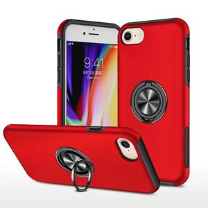 Huismerk PC + TPU schokbestendige magnetische beschermhoes met onzichtbare ringhouder voor iPhone SE 2020 / 8 / 7 (rood)