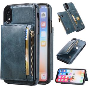 huismerk Zipper Wallet Bag PU Back Cover Shockrpoof Phone Case with Holder & Card Slots & Wallet For iPhone XR(Blue)