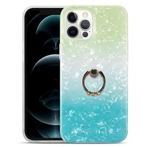 huismerk Gradiënt kleur shell textuur IMD TPU schokbestendig geval met ringhouder voor iphone 13 pro (gradiënt groen blauw)