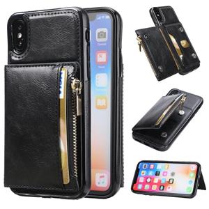 huismerk Zipper Wallet Bag PU Back Cover Shockrpoof Phone Case with Holder & Card Slots & Wallet For iPhone XS Max(Black)