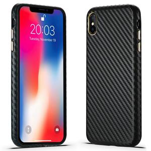 huismerk Carbon Fiber Lederen Textuur Kevlar Anti-fall Telefoon Beschermhoes voor iPhone XS / X (Zwart)