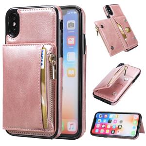 huismerk Zipper Wallet Bag PU Back Cover Shockrpoof Phone Case with Holder & Card Slots & Wallet For iPhone XS Max(Pink)