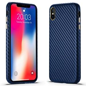 huismerk Carbon Fiber Lederen Textuur Kevlar Anti-fall Telefoon Beschermhoes voor iPhone XS / X (Blauw)