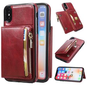 huismerk Zipper Wallet Bag PU Back Cover Shockrpoof Phone Case with Holder & Card Slots & Wallet For iPhone XS Max(Red)