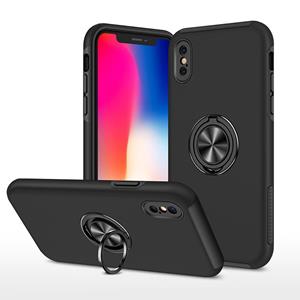 huismerk PC + TPU schokbestendige magnetische beschermhoes met onzichtbare ring houder voor iPhone XS / X (zwart)