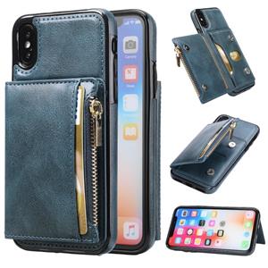 huismerk Zipper Wallet Bag PU Back Cover Shockrpoof Phone Case with Holder & Card Slots & Wallet For iPhone XS Max(Blue)