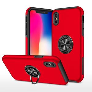 huismerk PC + TPU schokbestendige magnetische beschermhoes met onzichtbare ring houder voor iPhone XS / X (rood)