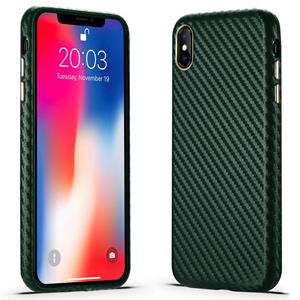 huismerk Carbon fiber lederen textuur Kevlar anti-val telefoon beschermende hoesje voor iPhone XS / X (groen)