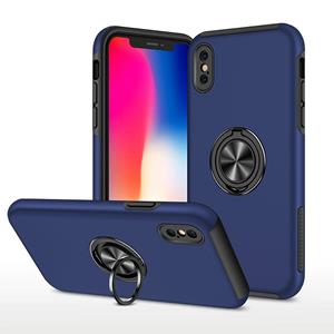 huismerk PC + TPU schokbestendige magnetische beschermhoes met onzichtbare ring houder voor iPhone XS / X (blauw)