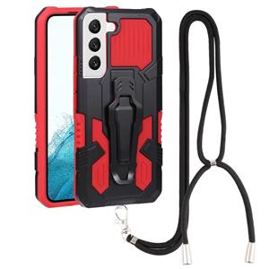 huismerk For Samsung Galaxy S22 5G Lanyard Armor Warrior PC + TPU Phone Case(Red)