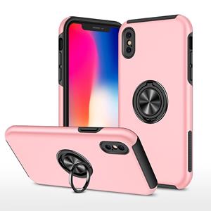 huismerk PC + TPU schokbestendige magnetische beschermhoes met onzichtbare ring houder voor iPhone XS / X (rose goud)