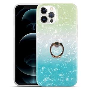 huismerk Gradiënt kleur shell textuur IMD TPU schokbestendig geval met ringhouder voor iphone 13 pro max (gradiënt groen blauw)