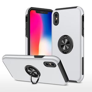 huismerk PC + TPU schokbestendige magnetische beschermhoes met onzichtbare ring houder voor iPhone XS / X (zilver)