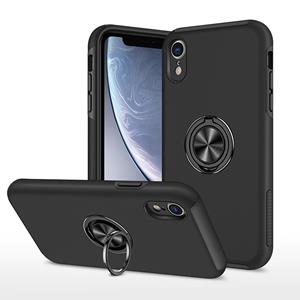 huismerk PC + TPU schokbestendige magnetische beschermhoes met onzichtbare ring houder voor iPhone XR (zwart)