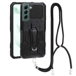 huismerk For Samsung Galaxy S22+ 5G Lanyard Armor Warrior PC + TPU Phone Case(Black)