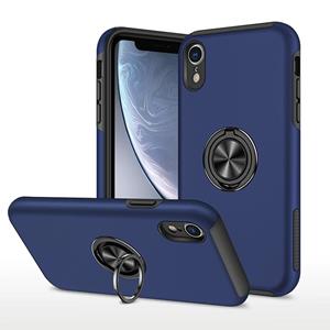 huismerk PC + TPU schokbestendige magnetische beschermhoes met onzichtbare ring houder voor iPhone XR (blauw)