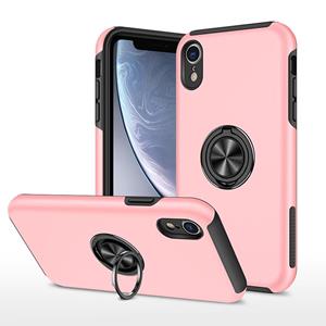 huismerk PC + TPU schokbestendige magnetische beschermhoes met onzichtbare ring houder voor iPhone XR (rose goud)