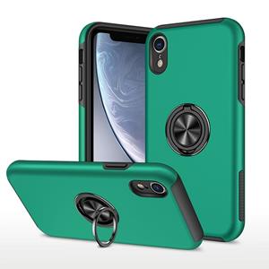 huismerk PC + TPU schokbestendige magnetische beschermhoes met onzichtbare ring houder voor iPhone XR (donkergroen)