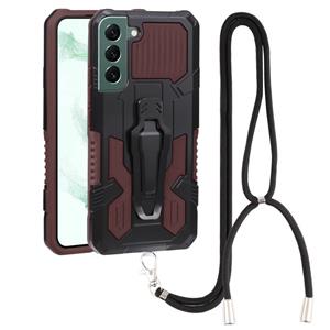 huismerk For Samsung Galaxy S22+ 5G Lanyard Armor Warrior PC + TPU Phone Case(Brown)