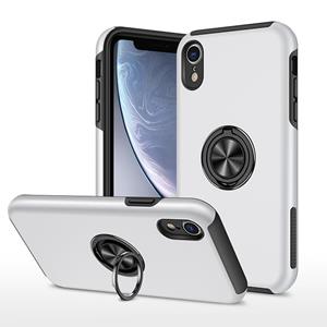 huismerk PC + TPU schokbestendige magnetische beschermhoes met onzichtbare ring houder voor iPhone XR (zilver)