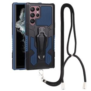 huismerk For Samsung Galaxy S22 Ultra 5G Lanyard Armor Warrior PC + TPU Phone Case(Blue)