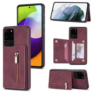 huismerk Voor Samsung Galaxy S20 Ultra Zipper Card Holder -telefoonhoesje (Wine Red)