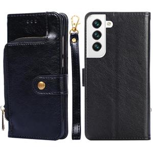 huismerk Voor Samsung Galaxy S22 + 5G Zipper Bag PU + TPU Horizontale Flip Lederen Case met Houder & Card Slot & Portemonnee & Lanyard (Zwart)