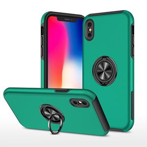 huismerk PC + TPU schokbestendige magnetische beschermhoes met onzichtbare ring houder voor iPhone XS Max (donkergroen)