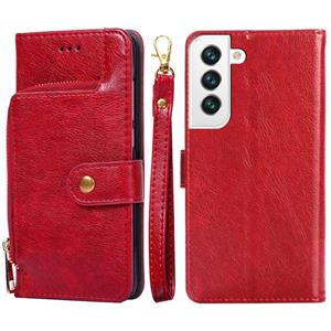 huismerk Voor Samsung Galaxy S22 + 5G Zipper Bag PU + TPU Horizontale Flip Lederen Case Met Houder & Card Slot & Wallet & Lanyard