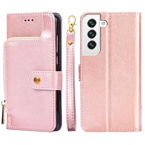 huismerk Voor Samsung Galaxy S22 + 5G Zipper Bag PU + TPU Horizontale Flip Lederen Case met Houder & Card Slot & Portemonnee & Lanyard (Rose Gold)