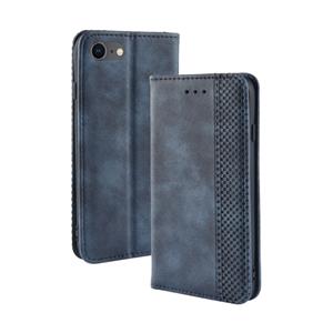 huismerk Voor iPhone SE (2020) Magnetic Buckle Retro Crazy Horse Texture Horizontal Flip Leather Case with Holder & Card Slots & Photo Frame(Blue)