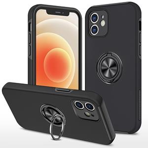 huismerk PC + TPU schokbestendige magnetische beschermhoes met onzichtbare ringhouder voor iPhone 12 mini (zwart)