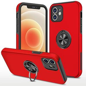 huismerk PC + TPU schokbestendige magnetische beschermhoes met onzichtbare ring houder voor iPhone 12 mini (rood)