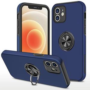 huismerk PC + TPU schokbestendige magnetische beschermhoes met onzichtbare ring houder voor iPhone 12 mini (blauw)