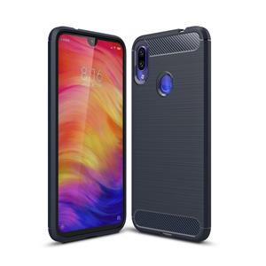 huismerk Geborsteld textuur koolstofvezel TPU Case voor Xiaomi Redmi Note 7/Redmi Note 7 Pro (marineblauw)