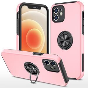 huismerk PC + TPU schokbestendige magnetische beschermhoes met onzichtbare ring houder voor iPhone 12 mini (rose goud)