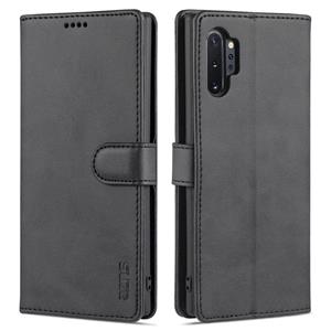 Voor Samsung Galaxy Note10 + Azns Skin Feel Calf Texture Horizontale Flip Leren Case met Kaart Slots & Houder & Portemonnee (Zwart)