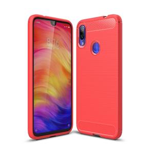 huismerk Geborsteld textuur koolstofvezel TPU Case voor Xiaomi Redmi Note 7/Redmi Note 7 Pro (rood)