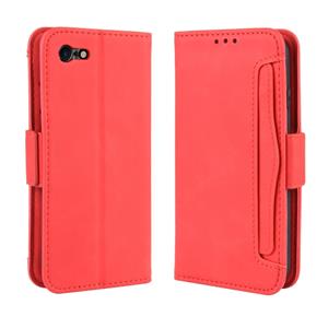 huismerk Voor iPhone SE (2020) Wallet Style Skin Feel Calf Patroon Lederen Case met aparte kaart sleuf (Rood)