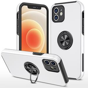 huismerk PC + TPU schokbestendige magnetische beschermhoes met onzichtbare ring houder voor iPhone 12 mini (zilver)