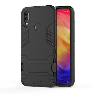 huismerk Schokbestendige PC + TPU Case voor XiaoMi RedMi Note 7 met houder (zwart)