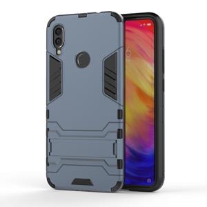 huismerk Schokbestendige PC + TPU Case voor XiaoMi RedMi Note 7 met houder (marineblauw)