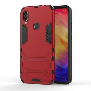 huismerk Schokbestendige PC + TPU Case voor XiaoMi RedMi Note 7 met houder (rood)