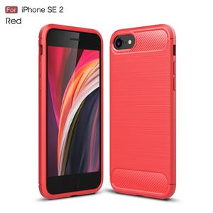 Huismerk Voor iPhone SE 2020 Geborstelde textuur koolstofvezel TPU Case(Rood)